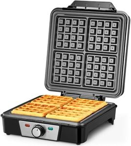 Belgian Waffle Maker 4 Slices, 1200W Waffle Iron, Anti-Overflow Waffle Iron with Browning Knob, Nonstick Plates, Indicator Lights, Silver/Black