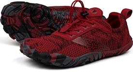 Joomra Women's Minimalist Trail Running Barefoot Shoes | Wide Toe Box | Zero Drop, Red/Knit, 5.5-6