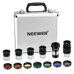 NEEWER 14PCS Telescope Eyepiece and Filters Kit, Telescope Accessories with (5)1.25 Plössl Telescope Eyepiece, (1)2X Barlow Lens, (6) Colored Filters, (1) Lunar Filter, Metal Protective Carrying Case