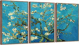 FULL HOUSE Framed Canvas Wall Art of Van Gogh Oil Paintings - Apricot Blossoms on Branch - Impressionism Aesthetic Prints Canvas Paintings for Living Room Bedroom Office Home Decor, 3 Panels