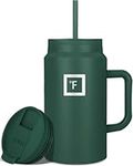 IRON FLASK Co-Pilot Insulated Mug w/Straw & Flip Cap Lids - Cup Holder Bottle for Hot, Cold Drink - Leak-Proof - Water, Coffee Portable Travel Mug - Dark Pine, 50 Oz