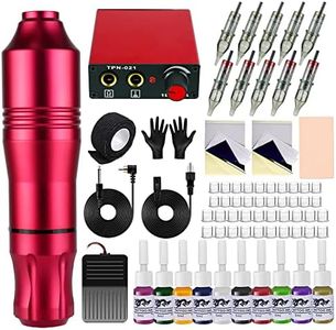 Maquina de Tatuar, Blackbudda Kit de Maquillaje Rotativo para Profesionales con Potenciay Pigmento, 10pcs Agujas de Cartucho (Rojo)