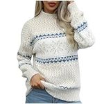 AMhomely Jumpers Women Sweater Autumn Casual Long Sleeve Knitted Top Snowflake Knitted Casual Pullover Tops Crewneck Loose Fit Sweater Thermal Cable Knit Jumpers Christmas Holiday Knitwear Beige XL