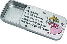 Tooth Fairy Keepsake Tiny Tin Box in Organza Gift Bag Pink or Blue Stars Child Childrens (Pink Stars)