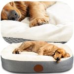 Elite Paws® UK: Luxury Dog Bed with Dual-Layer Cushion & Foam for Joint Comfort, Bolstered Sides for Head Support, Ultra-Soft Fleece, Waterproof, Calming, Non-Slip, Machine-Washable (Cream/Grey, L)