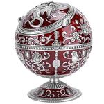 Windproof Ashtray, Vintage Ashtray with Lid, Metal Ball Cigarette Tabletop Ashtray with Wine Red Globe Fly Dragon Shape for Outdoor Indoor Home Decoration Crafts