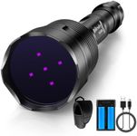 Black Light UV Flashlight, 5LEDs UV Light 50W Powerful Blacklight Torch Professional Grade Beam for Pet Urine Finding & Mineral, Antique Detection, Scorpion Search,Commercial Use (UV500_365nm)