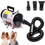 2800W Dog Cat Pet Hairdryer Grooming Adjustable Wind Speed Temperature Setting Blaster Blower Coat Fur with 3 Different Nozzles