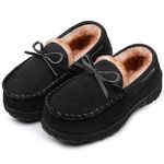 shoeslocker Boys Girls Slippers Memory Foam House Shoes for Kids Warm Cozy Moccasin Slippers Non-Slip Indoor Outdoor Slippers Plush Black size 4