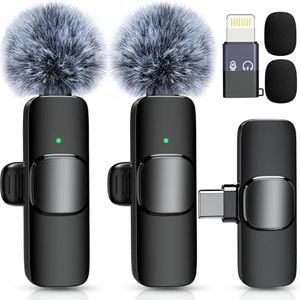 Wireless Lavalier Microphone for iPhone Android,2 Mini Lapel Microphones for Video Recording/LiveStream/YouTube/Online Meeting/TikTok (Black)