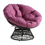 OSP Home Furnishings Wicker Papasan Chair with 360-Degree Swivel, Grey Frame with Purple Cushion