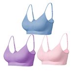 Comfyin Padded Bralette for Women Straps Sleep Bras Seamless Yoga Sport Bras 3 Pack (Pink+Blue+Purple,L)