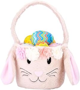 Homarden Plush Easter Bunny Basket for Kids - Cute Fluffy Easter Basket - Carry Around Girl's Basket - Adorable Easter Decoration for Home - Unique Basket for Toys and Candies - 6.6x7.8x7.8 in (Pink)