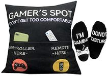 Gamer Gifts for Gamers, Pocket Design Throw Pillow Covers 18 x 18 Inch + Gamer Socks, Gaming Room Décor Stocking Stuffers Gaming Gifts Easter Basket Stuffers for Teen Boys Girls Men Father Boyfriends