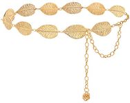 HIQUACC Metal Waist Chain Body Jewelry Link Belt for Women Girls (Leaf Gold 1-S)