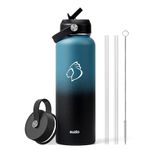 BUZIO Stainless Steel Water Bottle, 1180 ml Vacuum Insulated Water Bottle with Straw Lid and Flex Cap Cold for 48 Hrs, Hot for 24 Hrs Double Wall Wide Mouth BPA Free Leak Proof, Indigo Crush