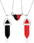 El Regalo 2Pcs/Set Crystal BFF Best Friend Magnetic Couple Matching Split Heart Pendant Necklaces for Besties/Couples - Valentines Day Gift (Red & Black)