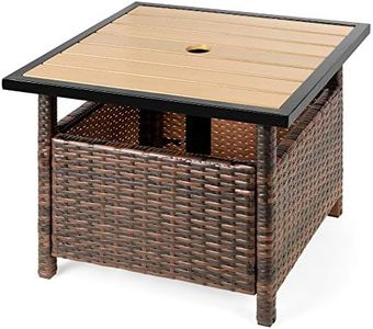 Best Choice Products Wicker Side Table with Umbrella Hole, Square PE Rattan Outdoor End Table for Patio, Garden, Poolside, Deck w/UV-Resistant Frame, Storage Space - Brown