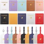 Swpeet 4Pcs Yellow and Navy Blue PU Leather Passport Cover Holder and Luggage Tag Set, 2 Passport Covers 2 Luggage Tags, Passport Holder Travel Suitcase Tag, Passport Covers and Organizer for Travel