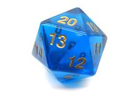 Transparent Sapphire with Gold Numbers 20 Sided Dice 55mm Koplow