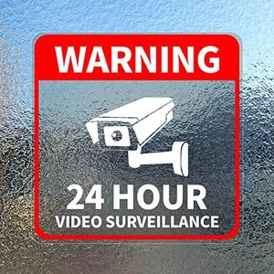 Video Surveillance Sticker Vinyl 6 x 6 Inch 24 Hour CCTV Camera Warning Security Decal for Window Door Business 5 Pack