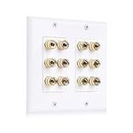 Cable Matters Double Gang Speaker Wall Plate (Banana Plug Wall Plate) with Binding Post for 6 Speakers in White