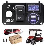 10L0L Golf Cart Key Switch Console Plate Panel for EZGO TXT PDS 2003-up Electric, Equipted Forward Reverse Switch & LED Digital Voltmeter & 12V 3.0 Fast Charger Dual USB Socket