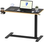 FLEXISPOT H7 Adjustable Overbed Bedside Table with Wheels Pneumatic Mobile Standing Desk Laptop Desk Rolling Computer Cart Movable Overbed Table Hospital Home Use(31.5" W x 17.7" D, Black Maple Large)