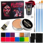 Afflano Special Effects Stage Halloween Makeup Set, SFX Theatrica Makeup Kit, Neon Glow Face Body Paint+Scar Wax+Fake Blood+Sponge+Spatula+Oil, Zombie Festival Wound Scar Wax Bruise Cosplay FX Makeup