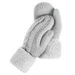 Womens Winter Gloves - Winter Thick Knitted Mittens Warm Plush Lining Gloves for Women Men Cold Weather (Grey)