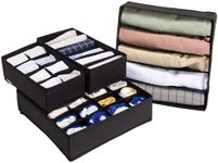 Navaris Storage Boxes - Efficient Small Drawer Insert - Organiser Dividers for Clothes - for Underwear Socks Ties Scarves - Foldable Space-Saving Organisers - Set of 4 - Black