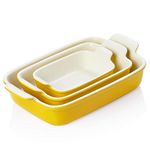 Sweejar Baking Pans Set, Ceramic 9x13 Baking Dish with Handle, Rectangular Casserole Dishes for Oven, Bakeware Sets of 3, Durable Lasagna Pan Deep for Kitchen, Banquet, Wedding Gift(Yellow)