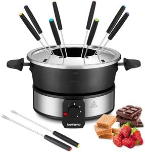 Befano Stainless Steel Fondue Pot with Temperature Control, Forks, Cups, and Rack, 2-Quart, Non-Stick, Perfect for Chocolate, Cheese, Caramel, Marshmallows, Great for Valentine's Day