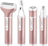 Eurobuy 4 in 1 Electric Shaver for Women, Hair Remover Kit Painless Epilator USB Rechargeable with 4 Removable Attachments for Bikini Trimmer/Nose Hair Trimmer/Eyebrow Shaper/Body Shaver