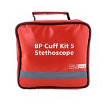 LINE2design Manual BP Cuff Kit 5 Infant Child Adult Large Adult & Thigh - EMS Deluxe Aneroid Sphygmomanometer Blood Pressure Monitor Set + Stethoscope with Carrying Case – Red