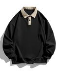 ZAFUL Men's Long Sleeve Color Spliced Polo Collar Sweatshirts Casual Lightweight Pullover Hoodies…, Black, Medium