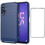 Asuwish Compatible with Huawei Nova 5T/Honor 20 Case and Tempered Glass Screen Protector Cell Accessories Soft TPU Silicone Slim Phone Covers for Hawaii Nova5T T5 Honor20 Pro 20S Women Men Navy Blue