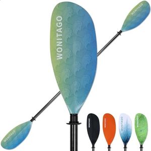 WONITAGO Kayak Paddle Carbon Fiber Shaft and Reinforced Nylon Blade, Adjustable Kayaking Oars, 3 Piece, 230-250 cm/90-98 Inches, Wave Green