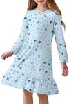 Arshiner Girls' Sleepwear Long Sleeve Cute Nightgown Nightie Pajama Dress Blue Starry Sky 11-12 Years