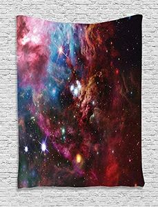 Space Decorations Collection, Space Nebula with Star Cluster in the Cosmos Universe Galaxy Solar Celestial Zone, Bedroom Living Room Dorm Wall Hanging Tapestry, Teal Red Pink