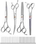 Fenice Totem Dog Grooming Scissors: 5 in 1 Pet Shears Set Made Of Japanese 440c Advanced Stainless Steel Professional Grooming Scissors for Dogs Cats and Other Pets