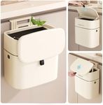 Kitchen Bin with Lid Hanging Plastic Rubbish Bins for Cabinet Door Wall Mounted Bathroom Garbage Can 10L White