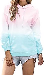 YOCUR Hoodies for Teen Girls Trendy Sweatshirt Drawstring Pullover Long Sleeve Pockets Lightweight Tops Pink Blue M