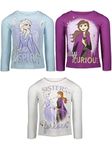 Disney Frozen Elsa Princess Anna Toddler Girls 3 Pack Long Sleeve T-Shirts Blue/Purple/White 5T