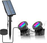 CORESLUX Solar Powered Pond Lights, Waterproof IP68 Submersible Lights with LED Color Changing Spot Light for Aquarium Tank Garden Pool Fountain Waterfall (Set of 2 Lights)