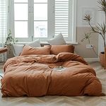 Sacebeleu Luxury Double Duvet Cover Set Caramel Brown 100% Cotton Plain Breathable Bedding Sets,1 Quilt Comforter Cover Zipper Closure and 2 Pillowcases 50x75cm,pumpkin