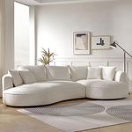 WILLIAMSPACE 124.8" Modern Curved Sofa Couch, Upholstery Boucle Sofa Couch with Pillows, Right Hand Facing Sectional Boucle Fabric Couch for Living Room (Right-Facing,Light Cream)