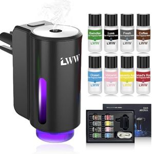 Stewerom Car Air Freshener - Smart Adjustable 3-Speed Intensity, Rechargeable Humidifier Car Essential Oil Diffuser - Comes with 8 Bottles of 10ml Perfume (Black)