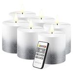 smtyle 3"x3" White-Silver Gradient Flameless Pillar Candles Set of 6 Flickering LED Candles Battery Operated with Timer Electric Candles for Christmas Decor