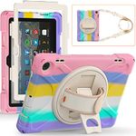 Rugged Case for Amazon-Kindle-Fire-HD-8 & 8 Plus Tablet (12th Generation, 2022) 8“ w/ 360° Rotating Hands-Free Kickstand, Full Body Armor Heavy Duty Shock-Proof Cover w/ Hand/Shoulder Strap(Macaron)